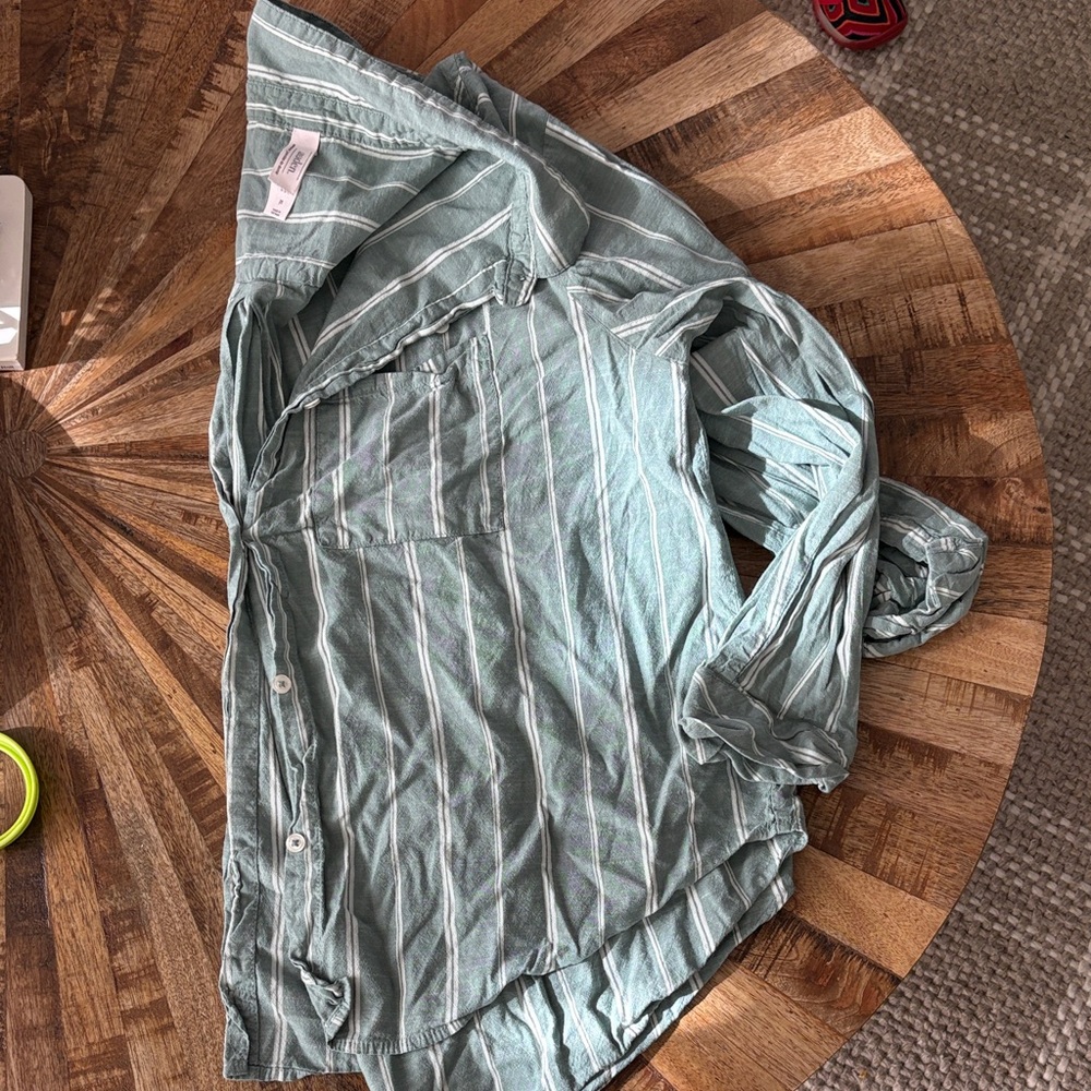 Auden Sage Green XL Striped Sleep Button-Up Shirt